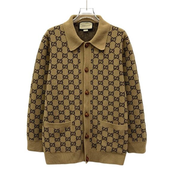 Gucci Brown logo jacquard full-print wool cardigan - Picture 1 of 7